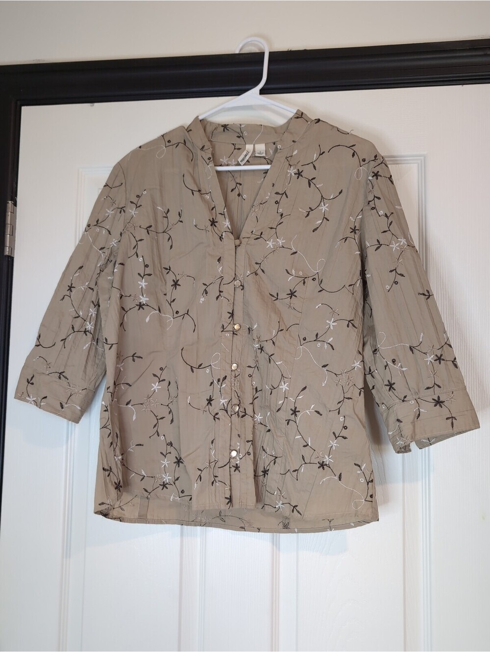 Large tan floral embroidery top